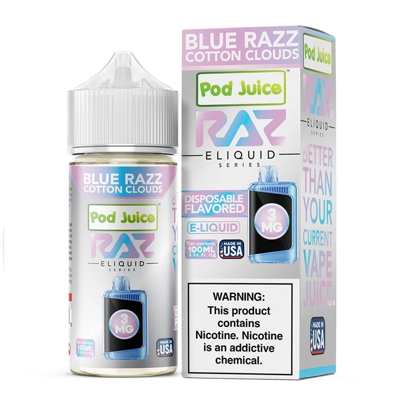 Shop Pod Juice x RAZ Blue Razz Cotton Clouds Synthetic Vape Juice 100ml in australian