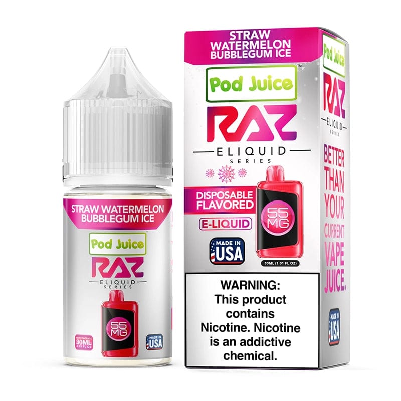Shop Pod Juice x RAZ Straw Watermelon Bubblegum Ice TFN Salt Vape Juice 30ml in australian